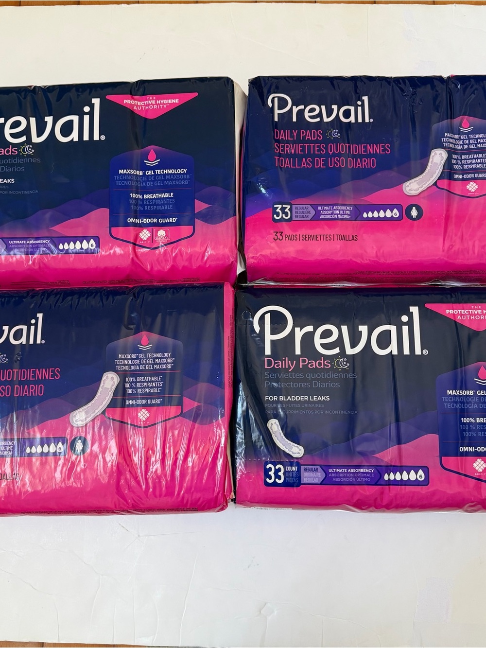 4 Packs of 33 Pads Prevail Overnight Blader Control Pads